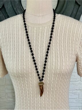 Faceted Glass Bead Necklace with Horn Pendant